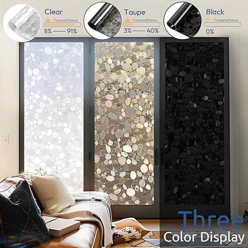 Miniatura 3 de rabbitgoo Película de privacidad para ventana, adhesivos decorativos para ventanas, con bloqueo UV, revestimiento de puertas de ventanas, adherencia