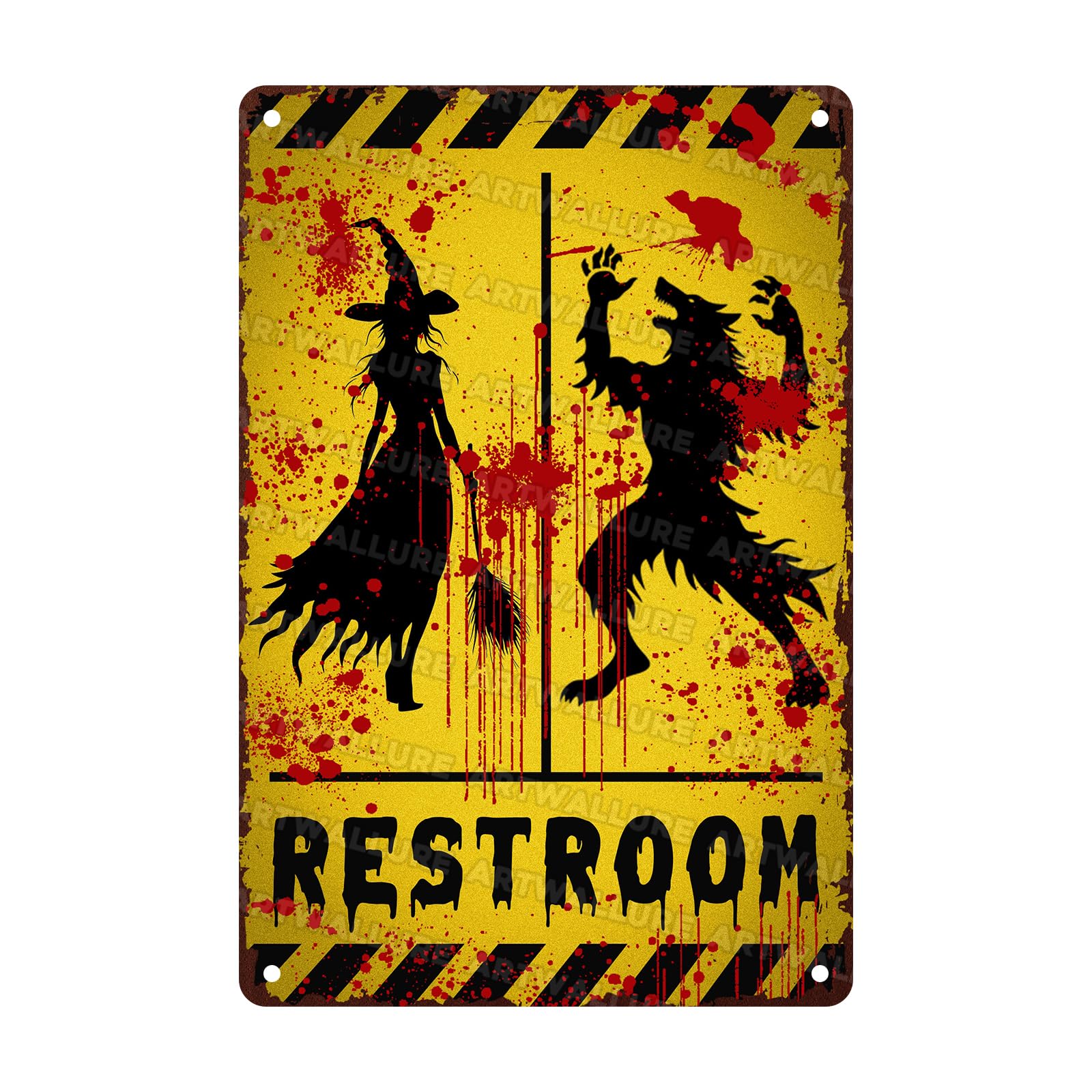 Halloween Restroom Decor Vintage Rustic Wall Art Retro Tin Plaque Iron Painting Funny Toilet Door 8x12inch