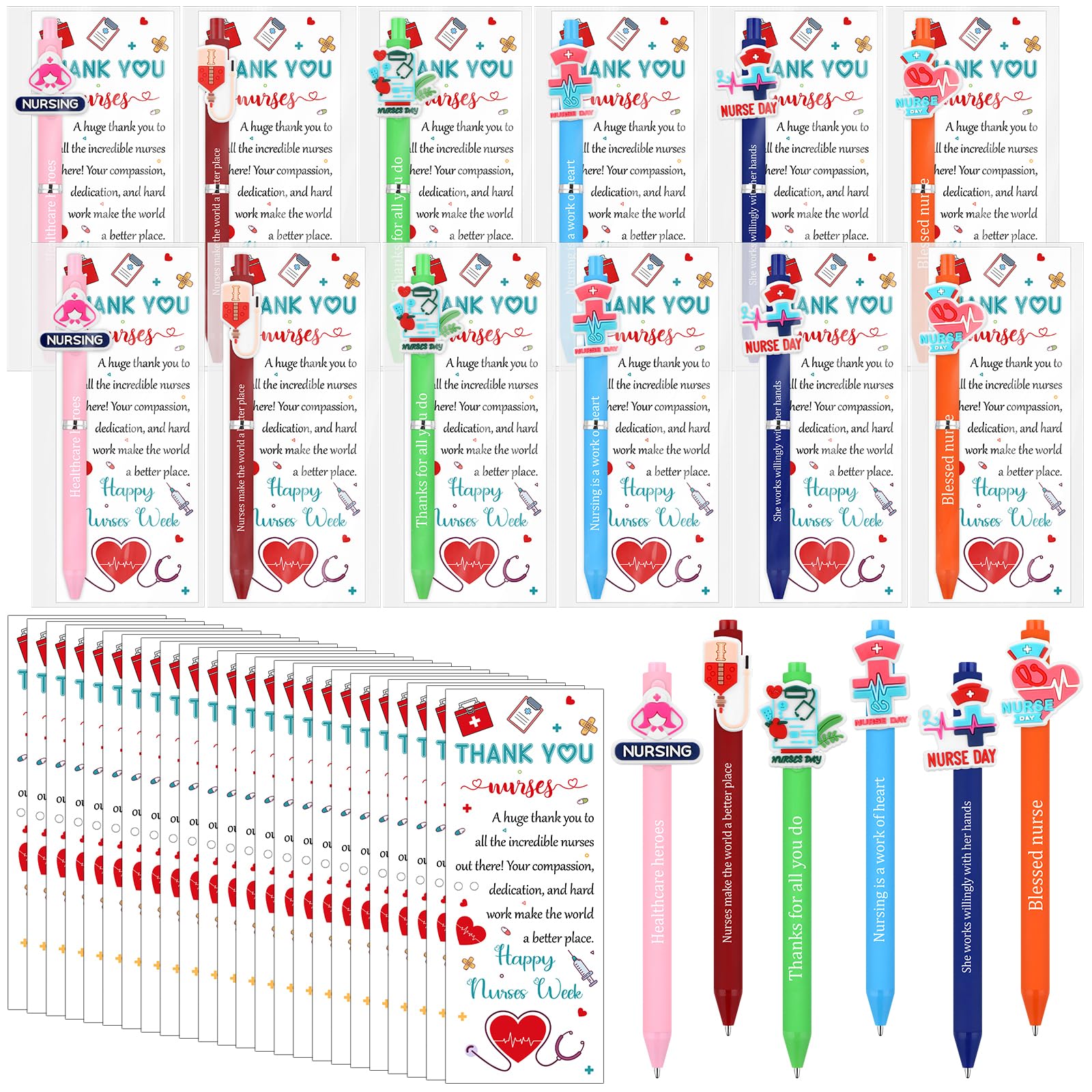 Aoesuny 24 Sets Nurse Gifts Nurse Ballpoint Pens Inspirational Cards