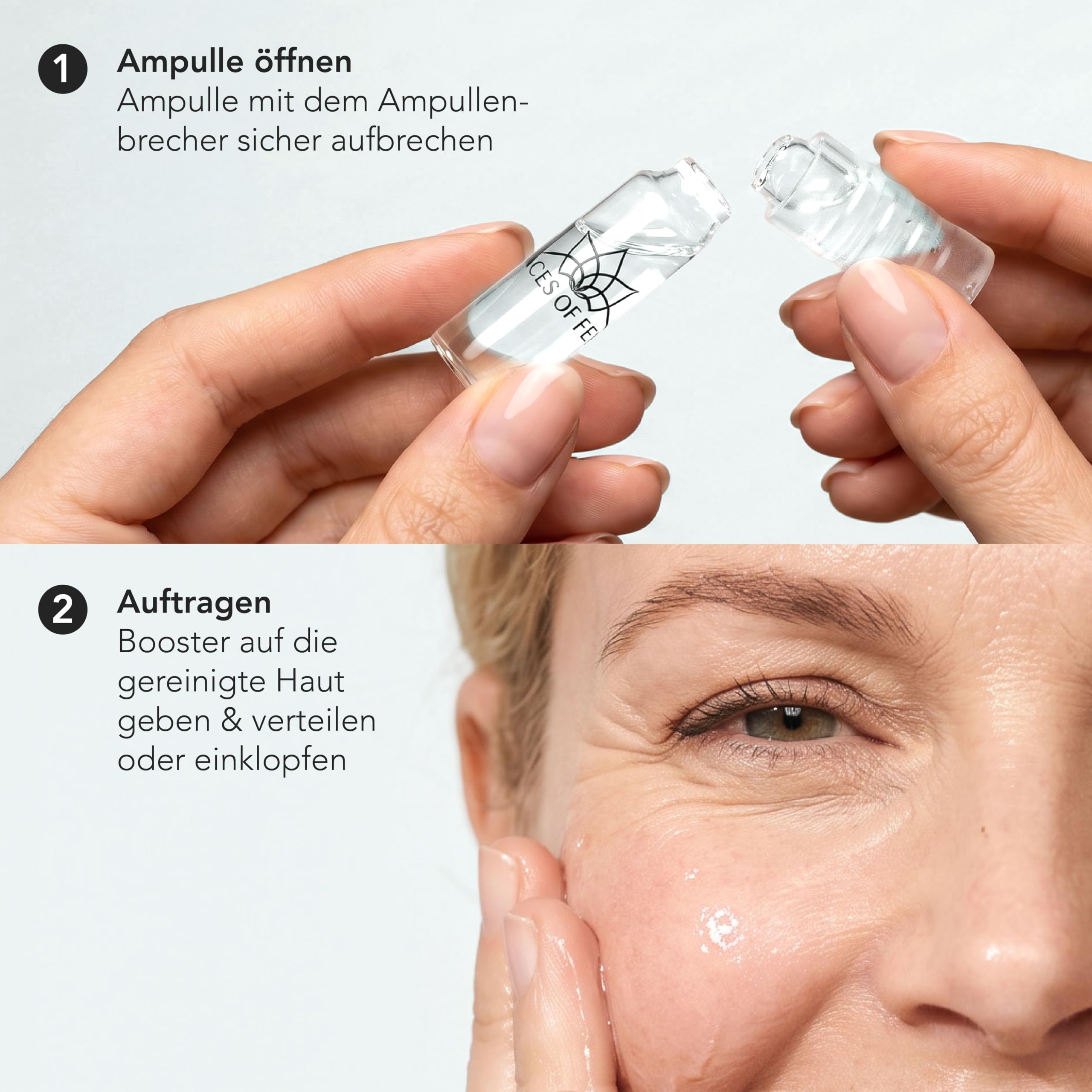 Hyaluron Booster FACES OF FEY - 30x1,3ml Ampullen mit 1,25% Hyaluronsäure 4-fach-Komplex - Dermaroller & Microneedling Serum fürs Gesicht - intensive Feuchtigkeit gegen Trockenheitsfältchen, vegan