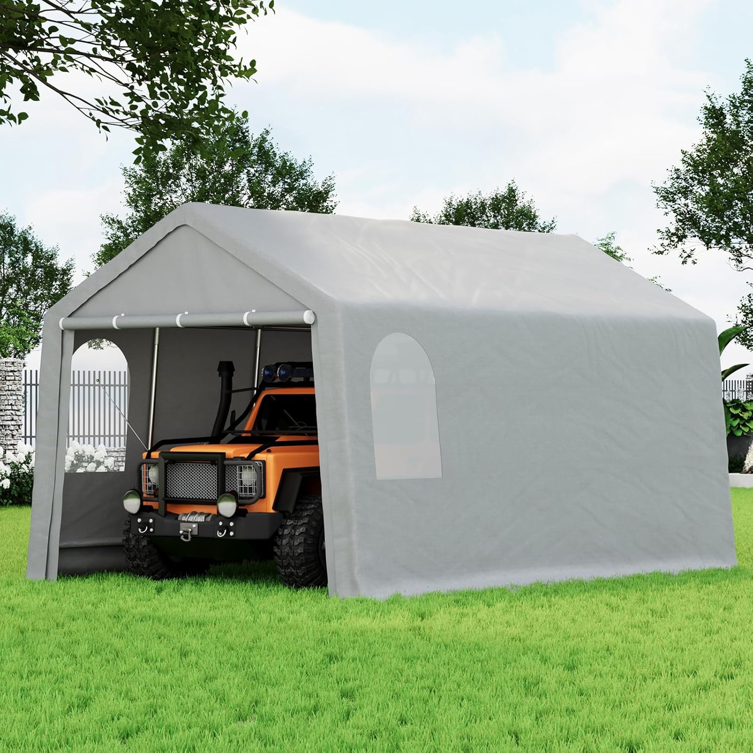 LiveLifeSmarter 10x20 ft Outdoor Storage Shed - Waterproof Portable Garage Tent with Roll-Up Zipper Doors for Motorcycles, Bikes & Tools