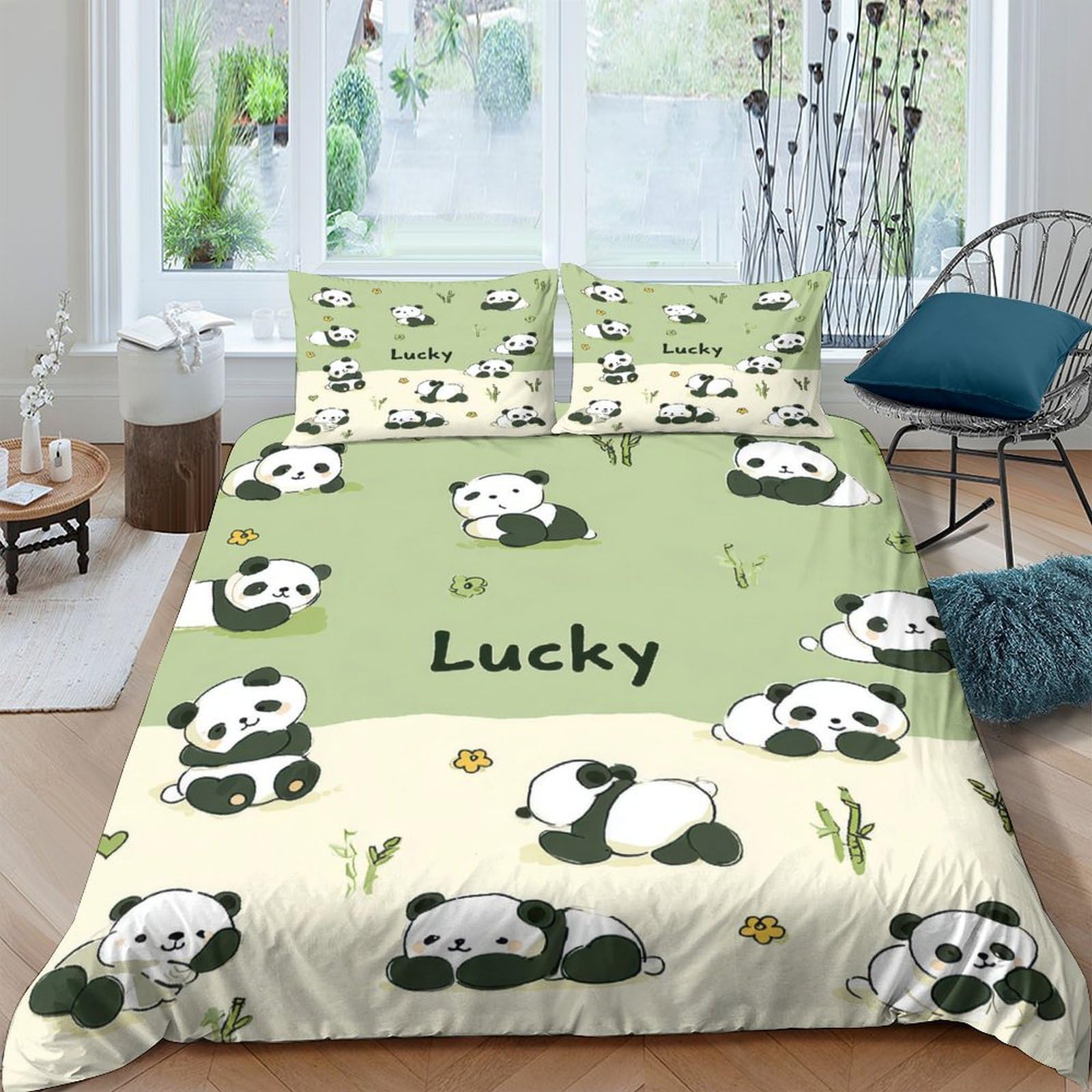 Ctjqhvkz Style-7 3D Printed Panda Bamboo Fitted Sheet Microfiber Soft Green Cartoon Bed Cover For Bedroom Guest Room Decor Single（135X200cm）