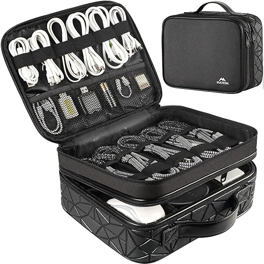 MATEIN Cord Organizer Case with Adjustable Divider, DJ Cable File Bag for DJ Gear, Sound Instrument and Music Equipment Accessories, Shockproof Portable Double Layer Cord Bags, Black
