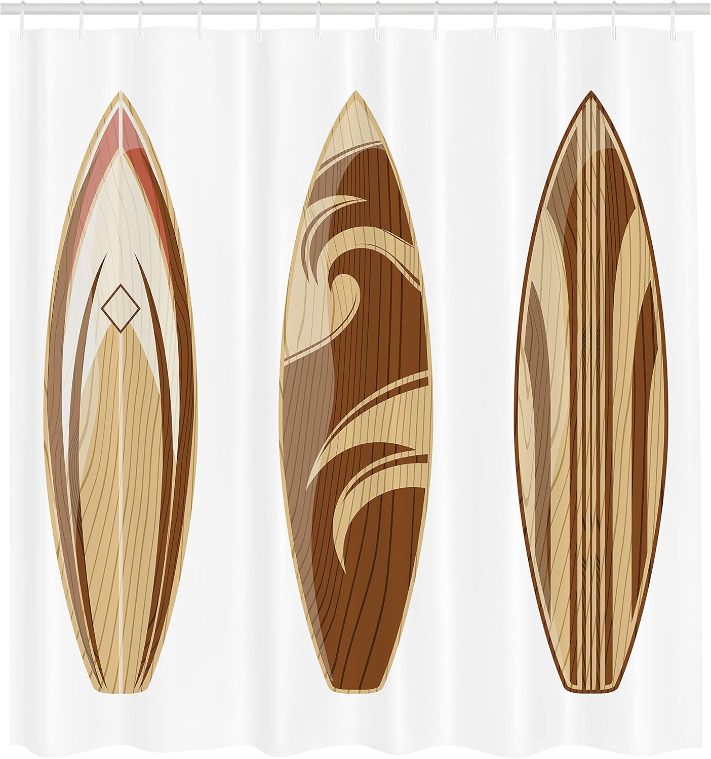 Ambesonne Surfboard Shower Curtain, Surfing Themed Adventurous Woodsy Earthy Color Natural Pattern Remote Shore Art Illustration, Cloth Fabric Bathroom Set with Hooks, 69" W x 75" L, Brown Caramel