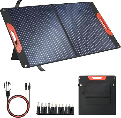 Panel solar plegable de 100 W - Cargador para centrales eléctricas  Monocristalino 23.5% de alta eficiencia QC3.0 salida USB-AUSB-C  IP65