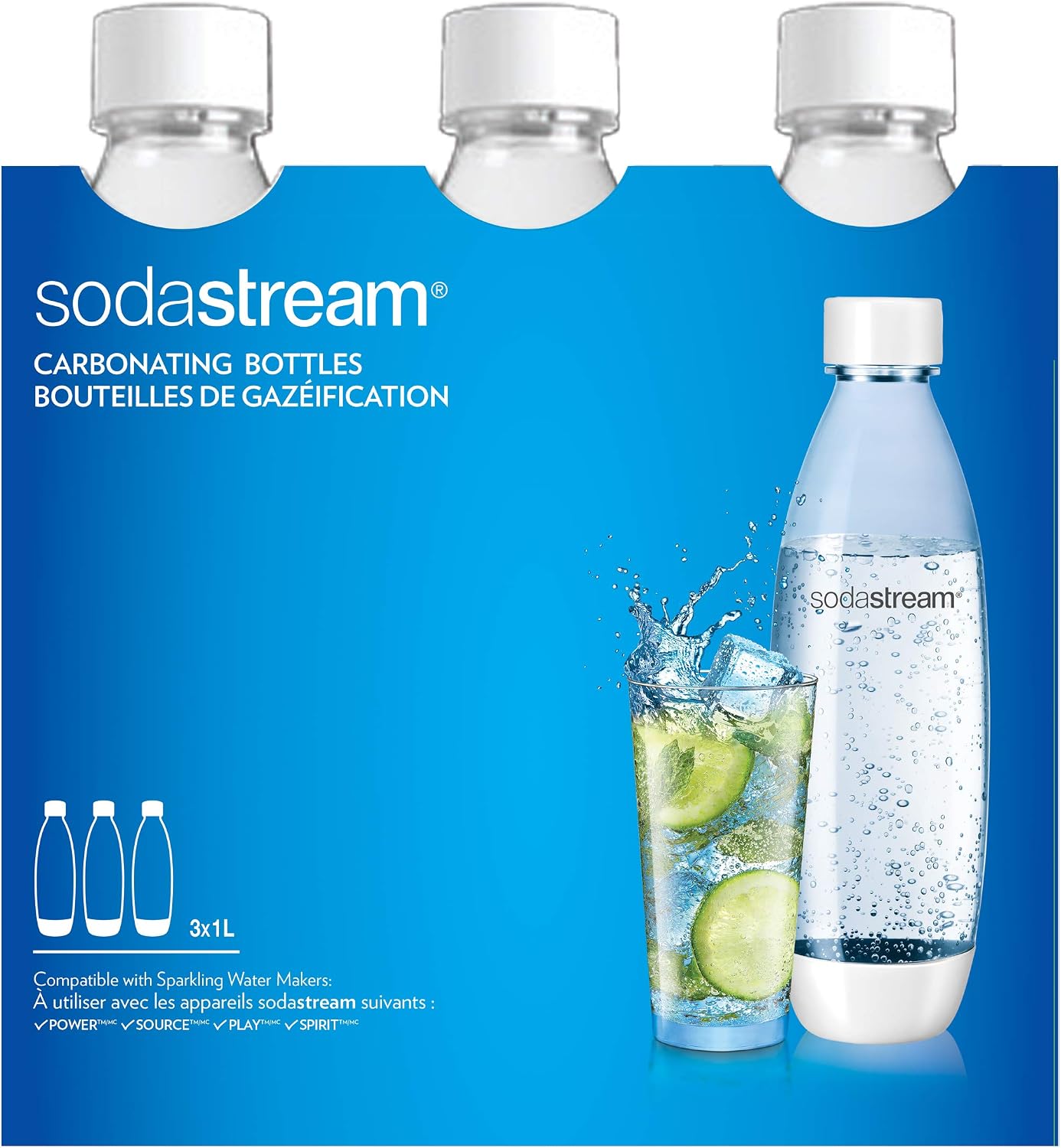 SodaStream 3x1L Carbonating Bottles, White