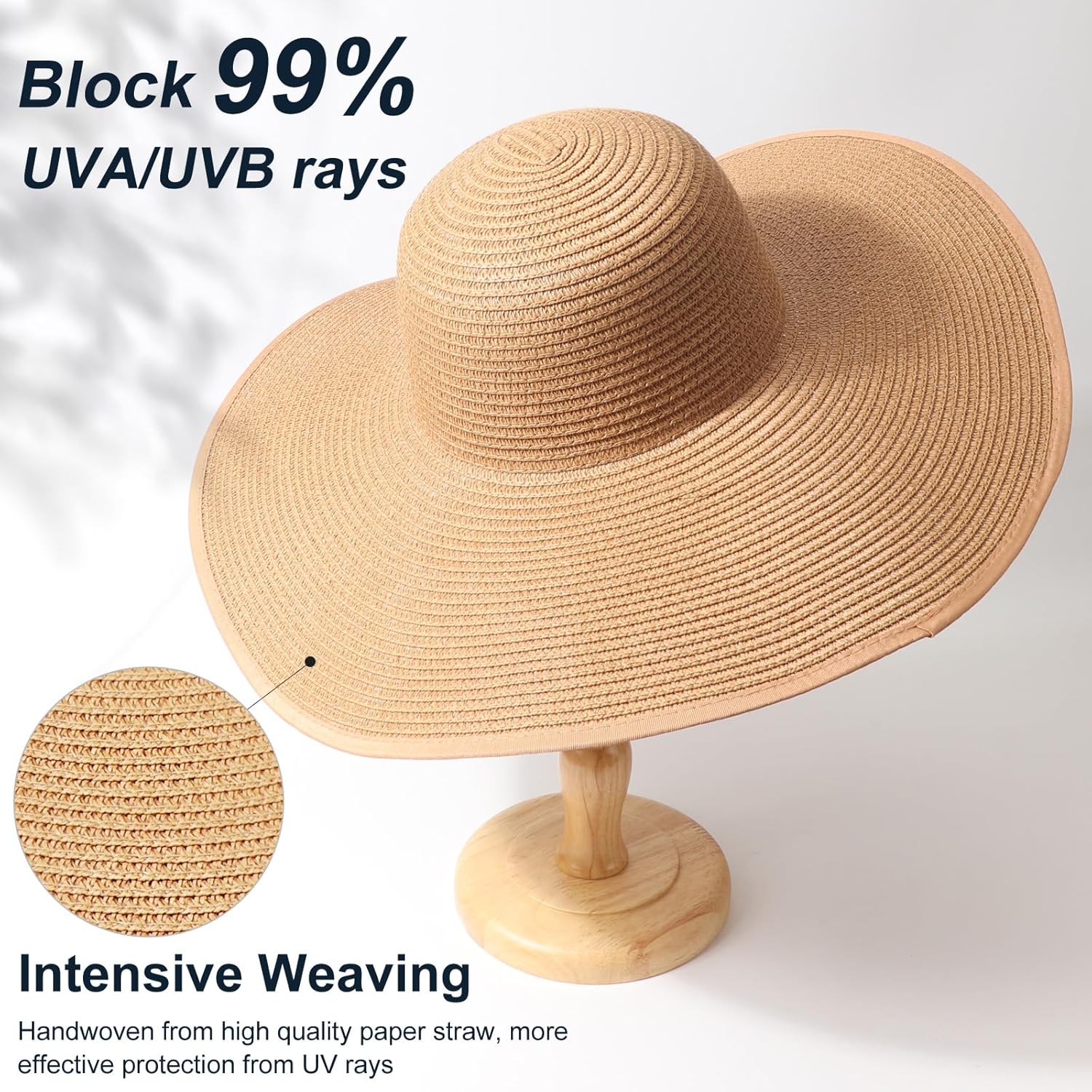DRESHOW Big Straw Sun Hats for Women Floppy Foldable Roll up Beach Cap Sun Hat UPF 50+ Vacation Honeymoon Embroidered Hat