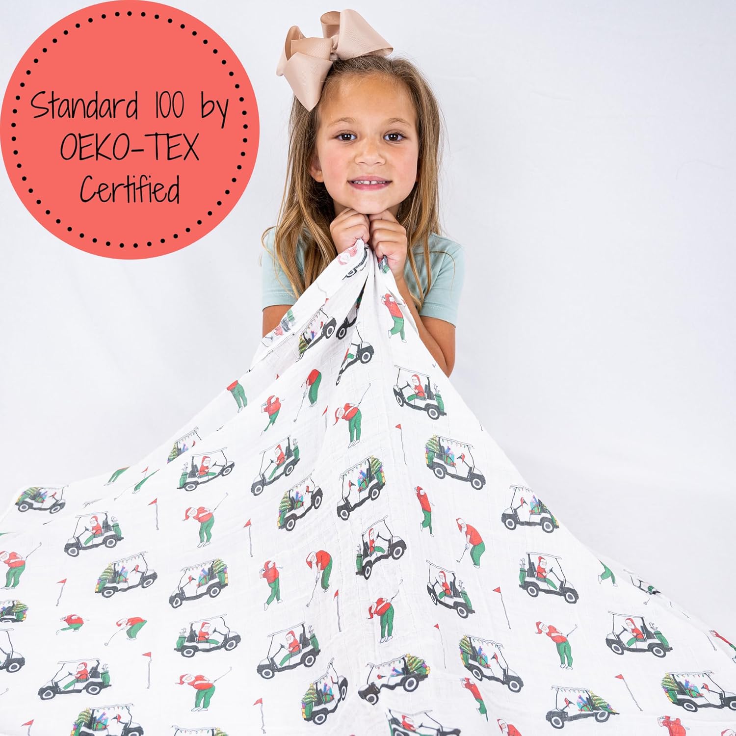 LollyBanks Baby Blanket, 100% Cotton Muslin Swaddle for Boys and Girls, Soft and Breathable 47 x 47 Inches Receiving Blanket, Lightweight Newborn Swaddles, Newborn Essentials (Santa Golf Print) - Image 4