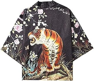 [Shiyato] カジュアルシャツ メンズ 和風ジャケット 鶴柄 パンダ柄 虎柄 かっこいい 和服 甚平 七分袖 ボタンなし 薄手 通気性 速乾 カーディガン 日焼け止め 漢服 羽織り 着物 花火大会 ゆったり 肌触りがいい 和風パーカー 夏祭り 男女兼用