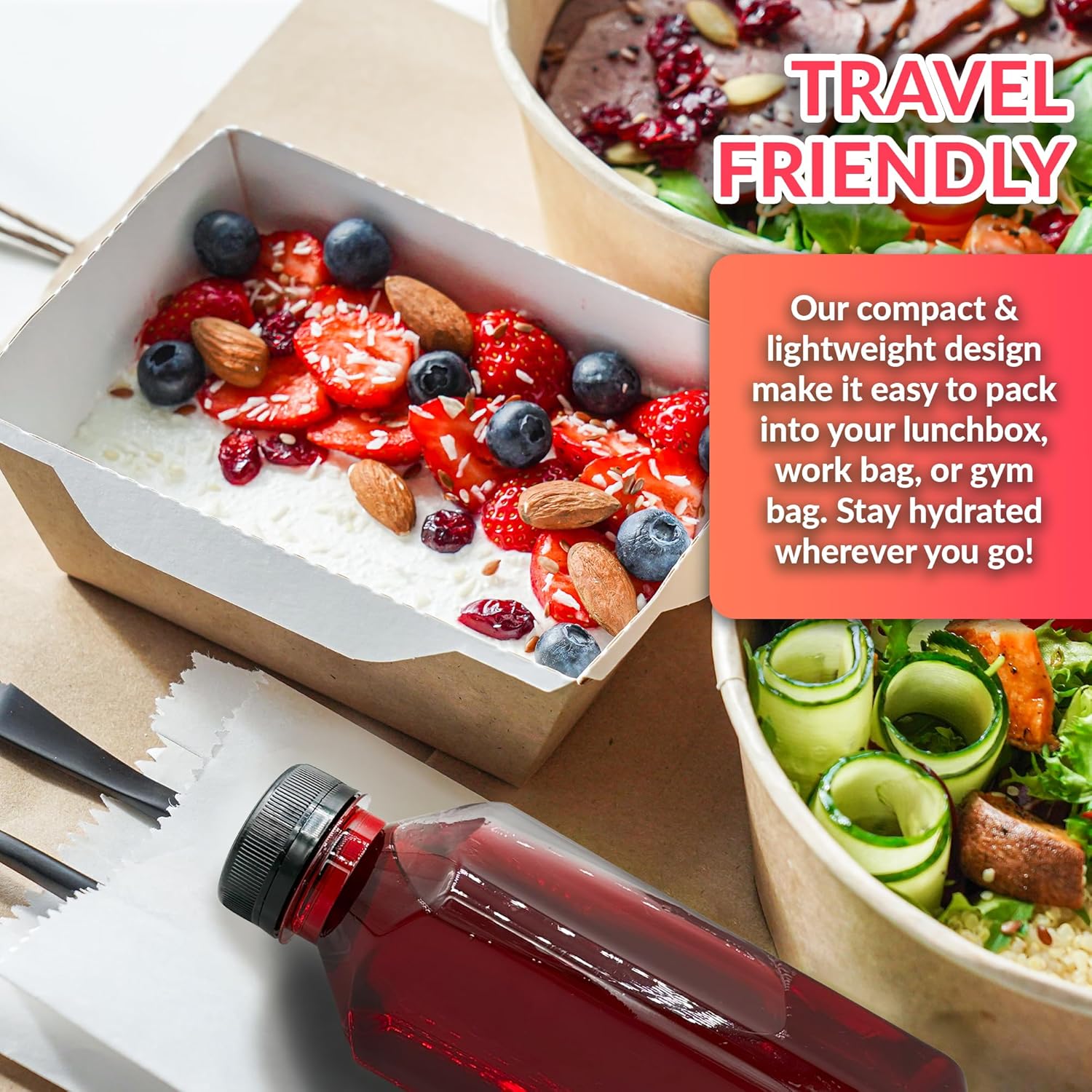 Reli. Plastic Juice Bottles (48 Pack, 12 oz) Square Plastic Juice Bottles with Caps & Sticker Labels | Clear, Empty for Juicing 12oz | Disposable, Smoothies - Image 5