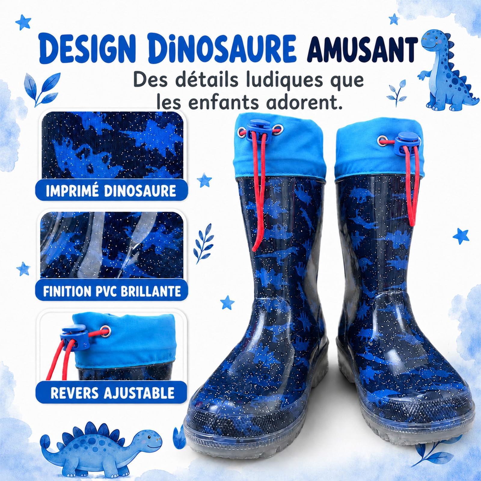 Bottes De Pluie Enfant, Bottes Caoutchouc Enfant Garçon Et Fille Imperméables Avec Semelle Antidérapante,26-34