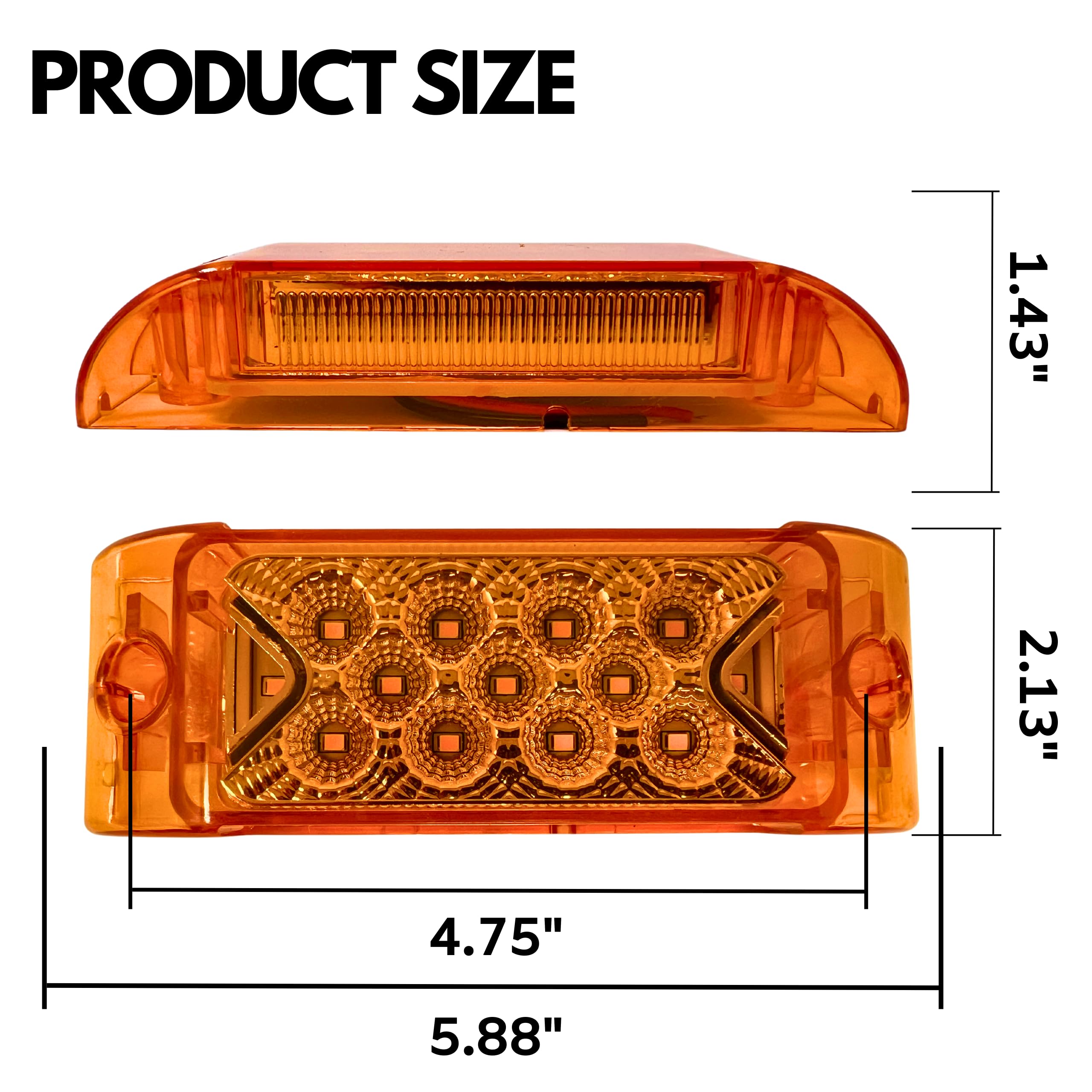 2x Amber LED Side Marker Clearance Lights – 6-inch 21-LED Trailer/Truck/Camper Lights, 12V, Waterproof, Lifetime Warranty