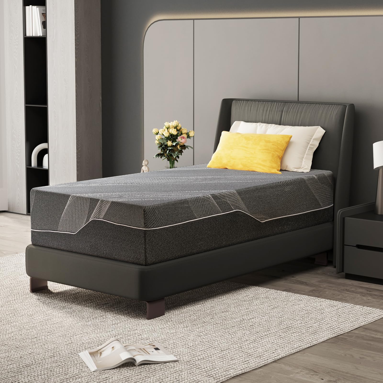 Dyonery Twin XL Size Mattress, 14 Inch Gel Memory Foam, Cooling & Back Pain Relief, CertiPUR-US Certified, Fiberglass Free, Foam Made in USA, Medium