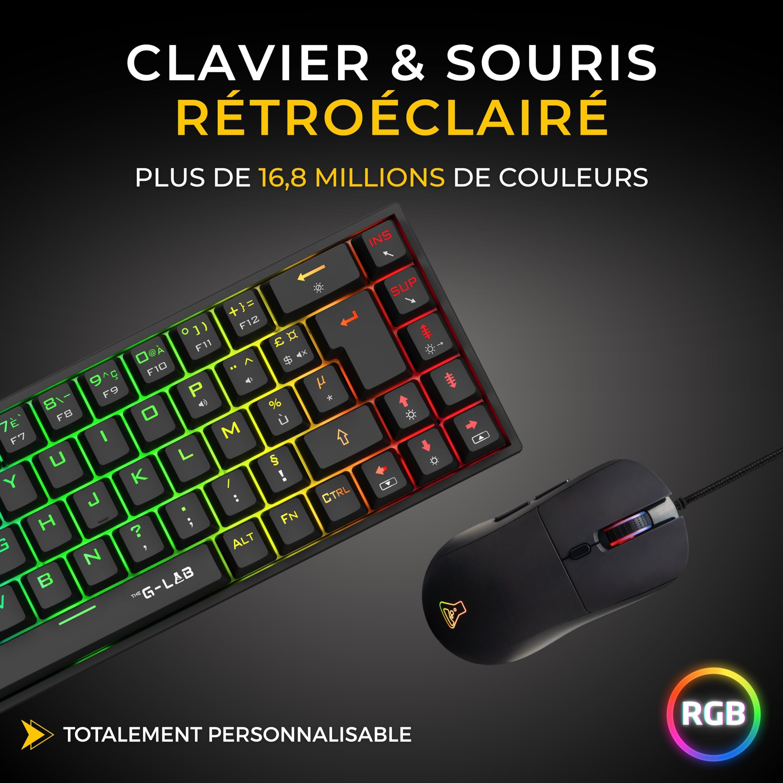 The G-Lab - Combo Titanium - Pack Clavier Gamer & Souris Gaming - Clavier Mecanique 65% Switch Rouge, Souris Gamer 12800 DPI – RGB Custom, Anti-Ghosting Total, Macro Programmable - PC, PS5/4, Xbox