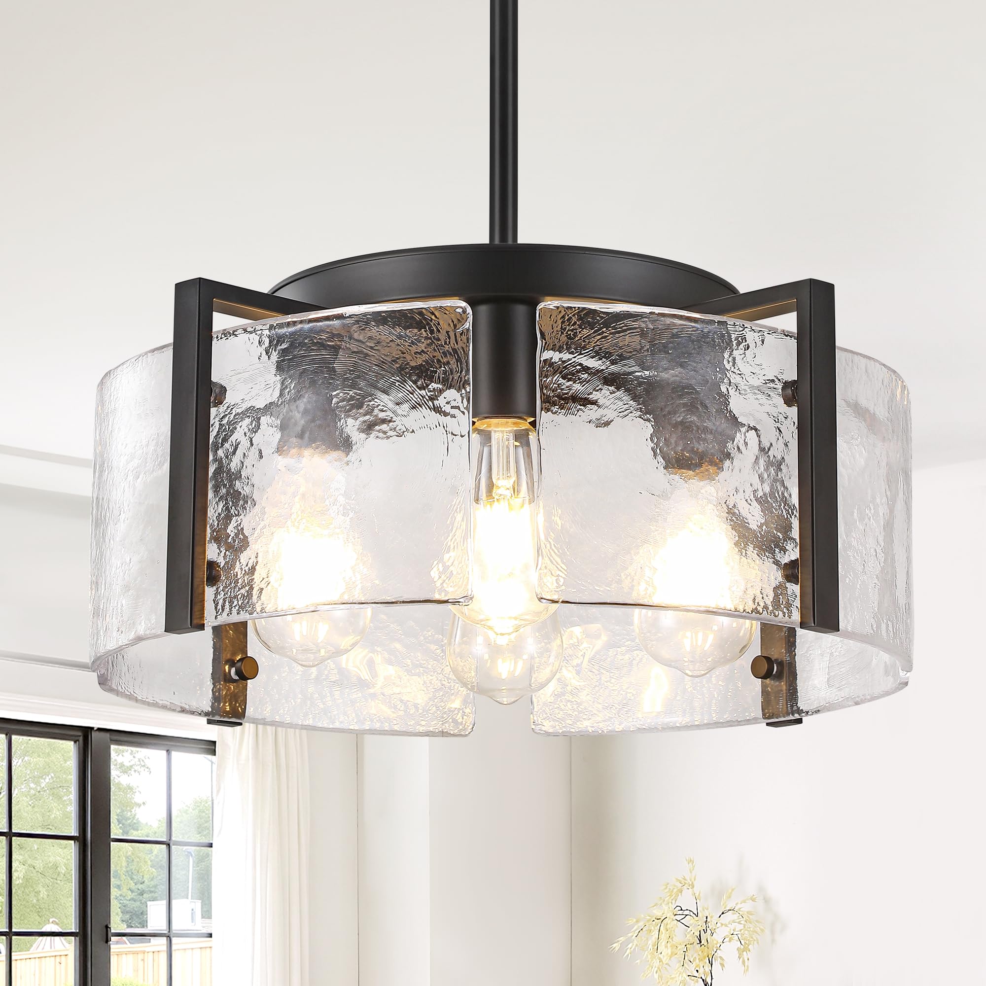 Photo 1 of Kvaeavn Black 4-Light Hand-Hammered Glass Chandelier