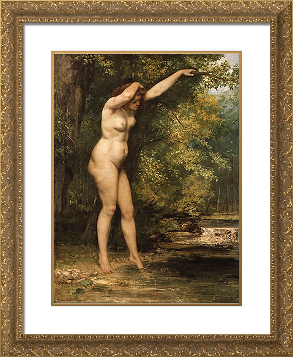 ArtDirect Courbet, Gustave 20x24 Gold Ornate Framed Art Print with Double Matting Titled: The Young Bather