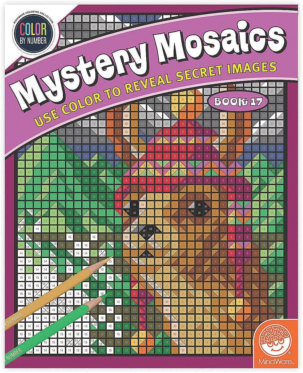 MindWare Color-by-Number Mystery Mosaics: Book 17 – Activity Coloring Book for Kids, Teens & Adults – Fun Challenge with 18 Mosaic Puzzles – Engaging Quiet time workbook for Boys & Girls