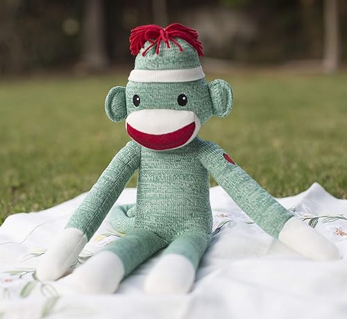 Miniatura 3 de Plushland Adorable mono de calcetín verde, el original juguete de peluche tradicional tejido a mano, regalo para bebés, adolescentes, niñas y niños,