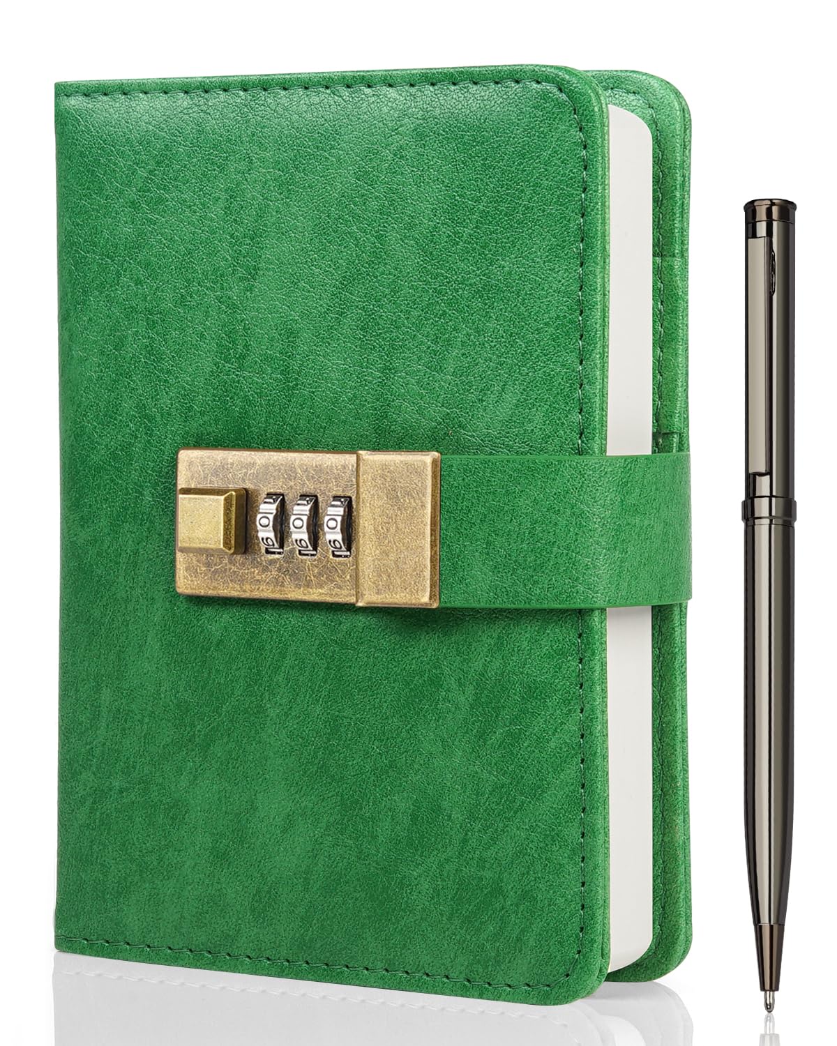 WEMATE Journal with Lock, A6 PU Leather Diary with Lock 192 Pages, Lock Journal Password Notebook with Pen & Gift Box, Lock Diary for Men and Women 4.3X 6.18in Grass Green