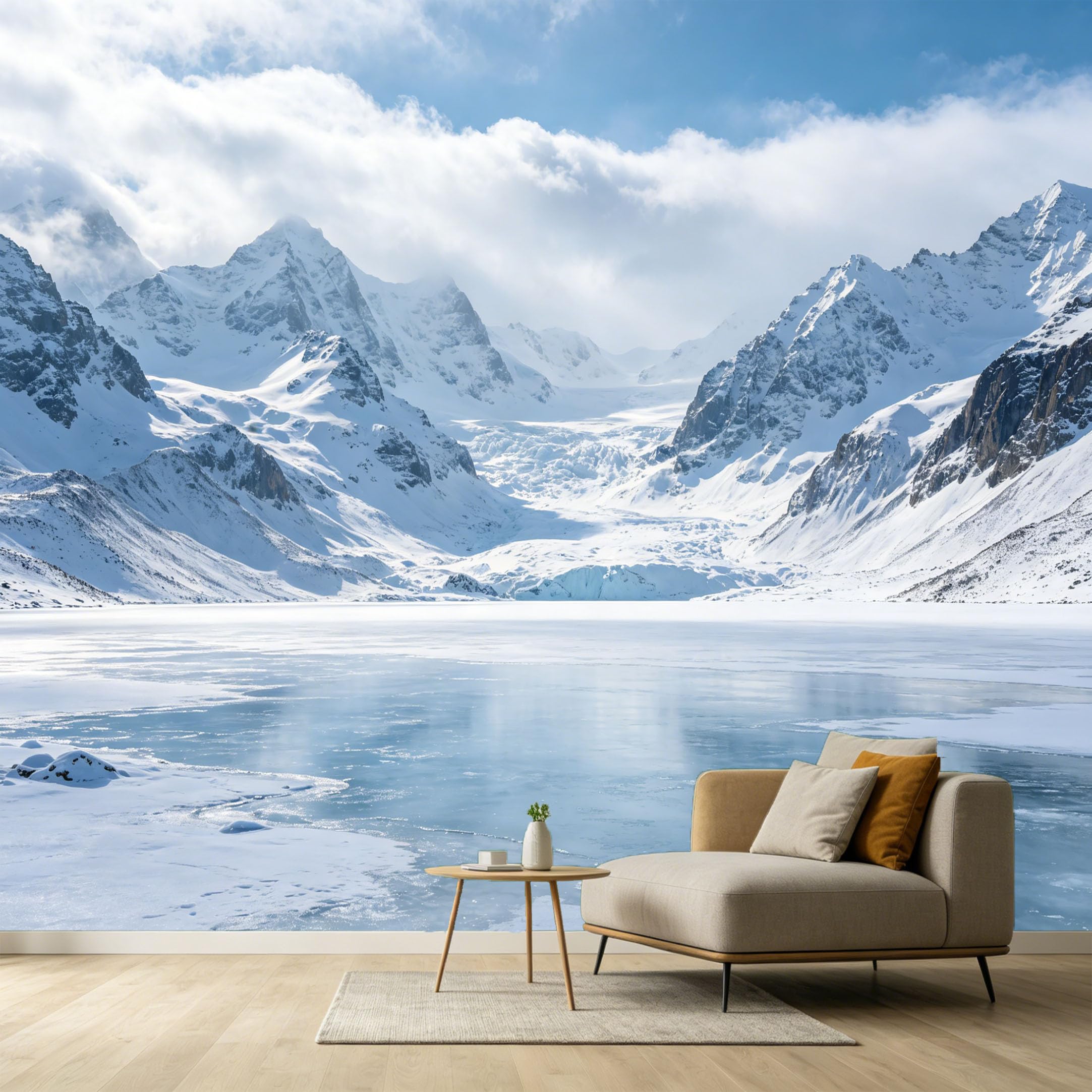 Custom Size Wall Murals Mountain Lake Landscape Snow Peak Glacier SelfAdhesive Wall Fabric Removable Large Wallpaper for Photo Living Room Interior Decor Wall Art Mural