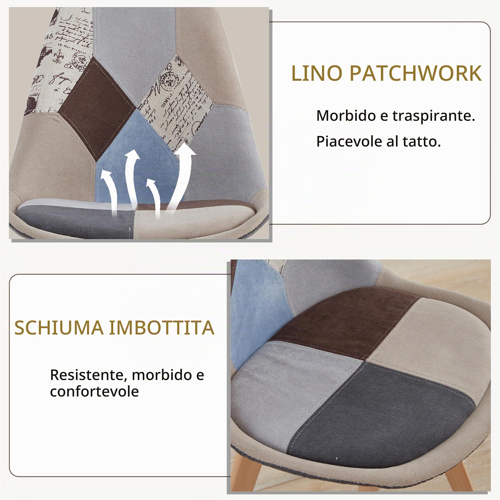 GrandCA HOME Set di 4 Sedie da Pranzo/Sedie da Ufficio in Stile Nordico, Sedie Imbottite Senza Braccioli con Seduta in Tessuto di Lino, Gambe in Legno di Faggio,Marrone