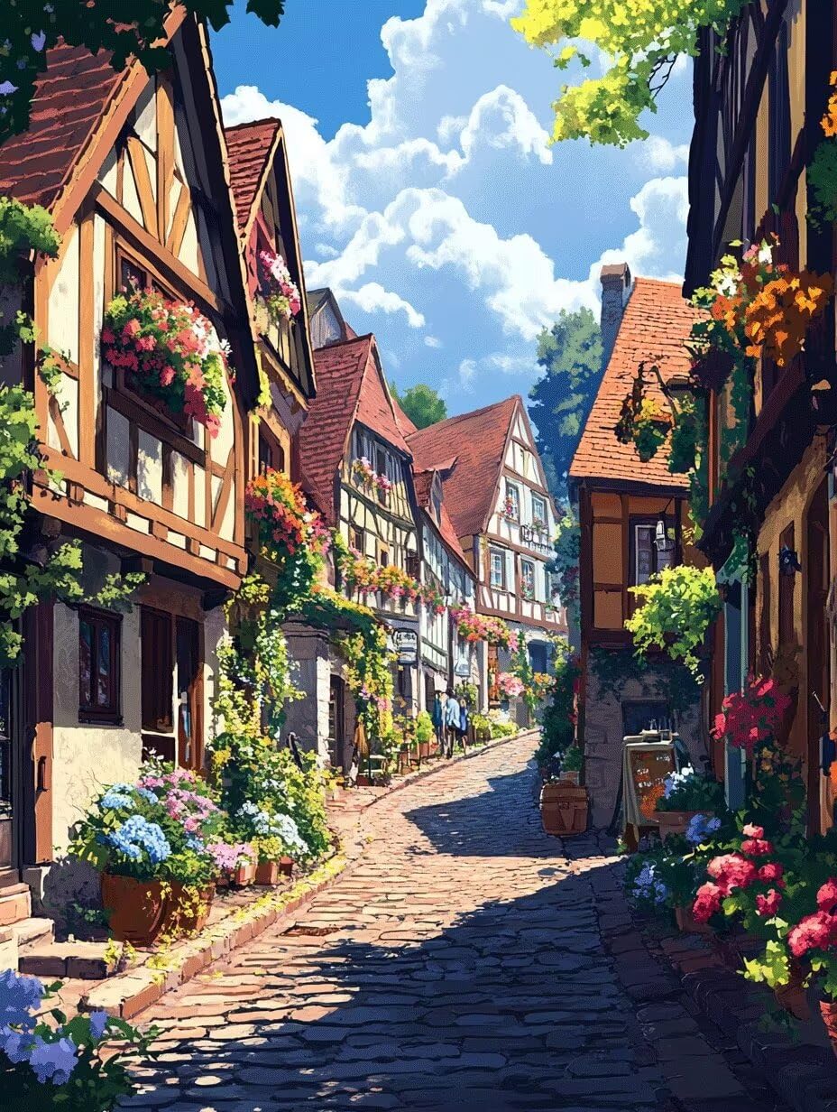 DIY 5D Diamond Painting Erwachsene/Kinder, Straßenszene Diamant Painting Kits Bilder Diamant Malerei Set mit Zubehör Kristall Strass Stickerei Kreuzstich Basteln Arts für Geschenk Home Round 60x90cm