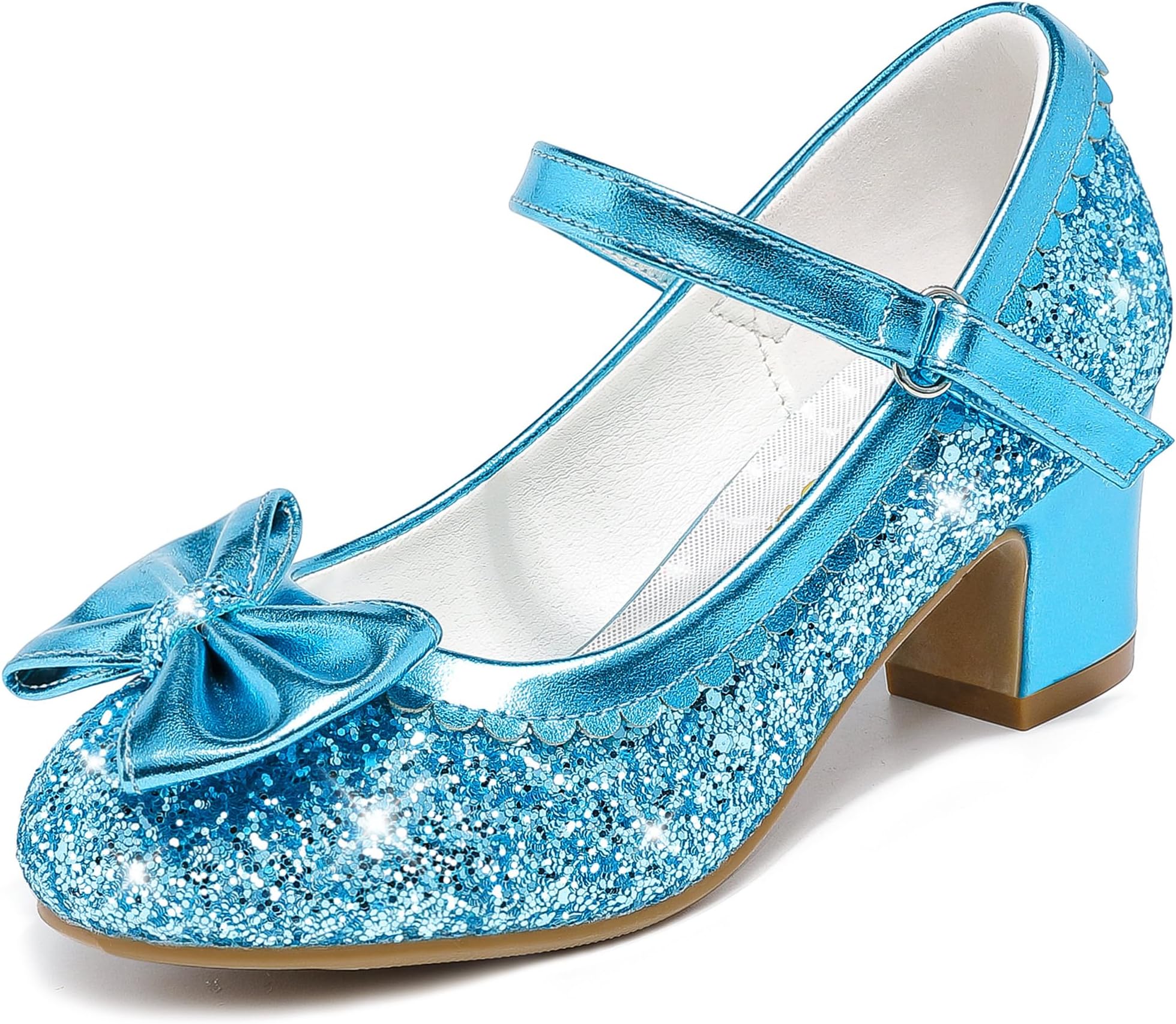 LAURMOSA Princess Shoes High Heel Toddler Girls Dress Shoes Cute Bowknot Sparkle Mary Jane Flower Girls Wedding Birthday Party Prom for Little Big Kids