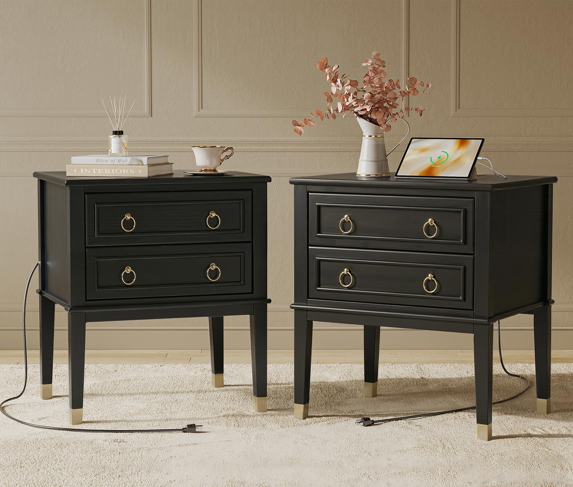 Huuger 27.6 Inch Tall Nightstand with Charging Station