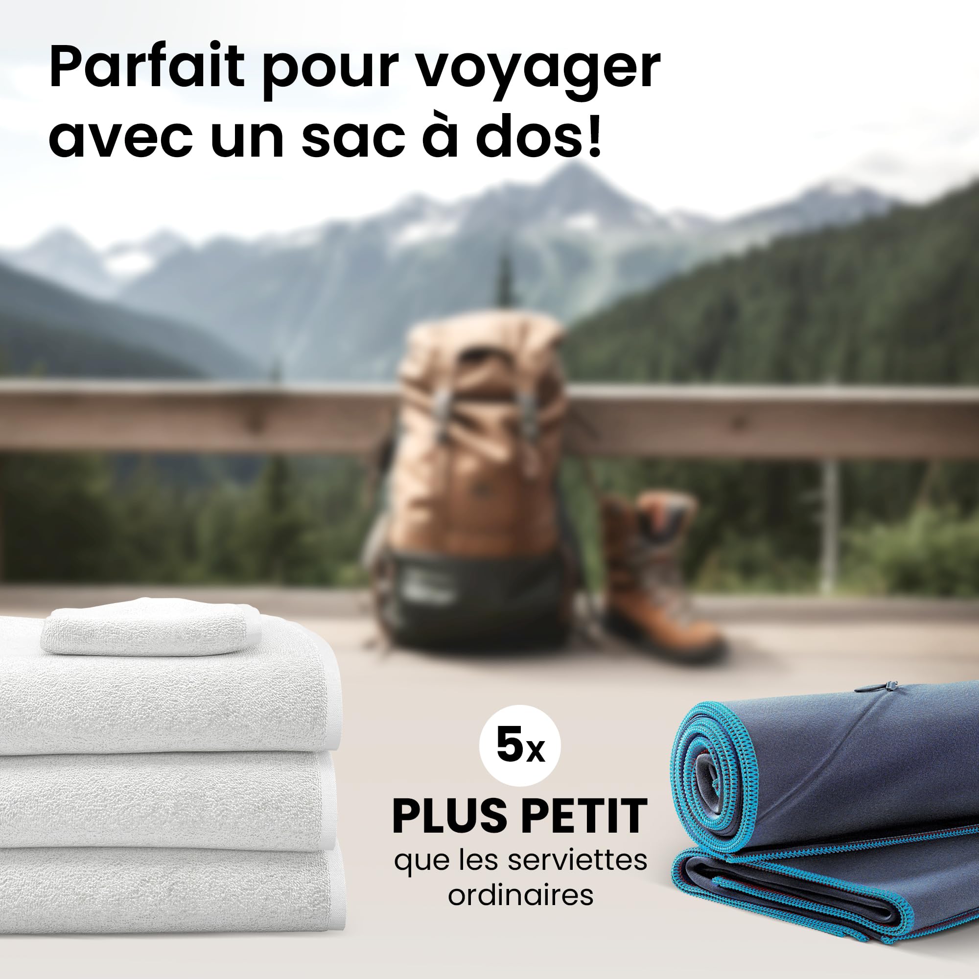 HOEAAS Lot de 2 serviettes de camping en microfibre à séchage rapide, super absorbantes, ultra compactes, douces, légères, à séchage rapide