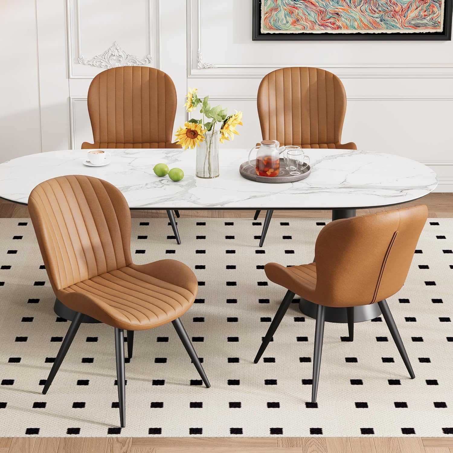 Hawthyhome Dining Chairs Set of 4 | Upholstered Fabric with Backrest, Metal Legs, Modern Kitchen & Dining Room Chairs • Brown