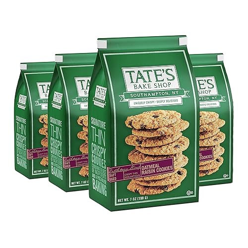 Tate's Bake Shop - Galletas finas y crujientes, 4 unidades, 7 onzas, avena con pasas, 28 onzas