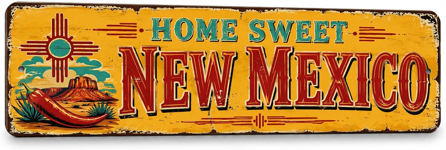 Home Sweet New Mexico Sign – Vintage Enamel Metal Wall Art