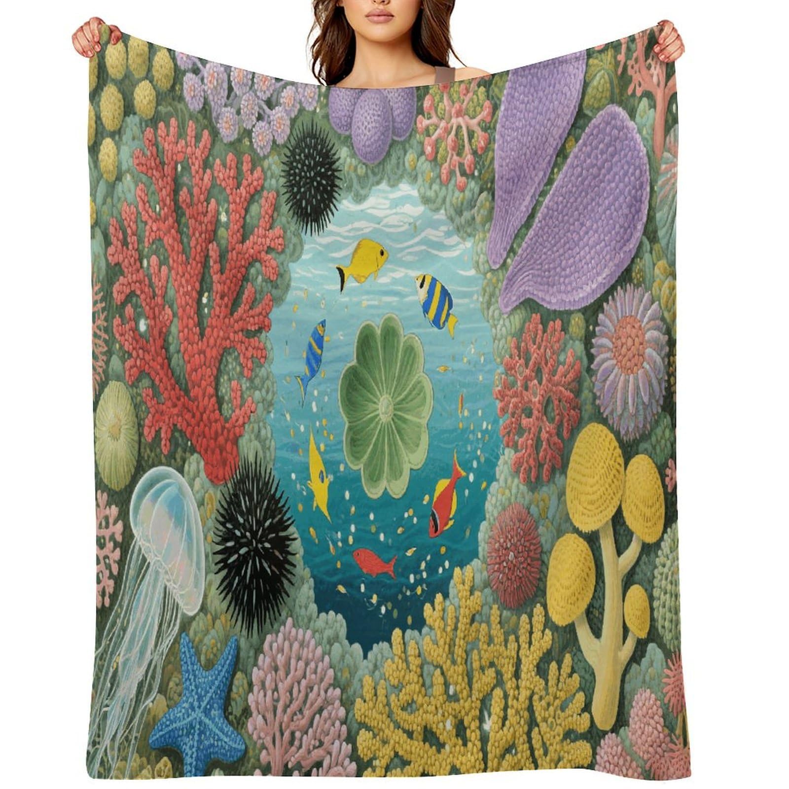 Coral Reef Throw Blanket for Couch and Bed Super Soft Warm Lightweight Throw Blankets Cozy Fuzzy Flannel Blanket Personalized Decorative Blankets for Sofa Decor 60"x80"