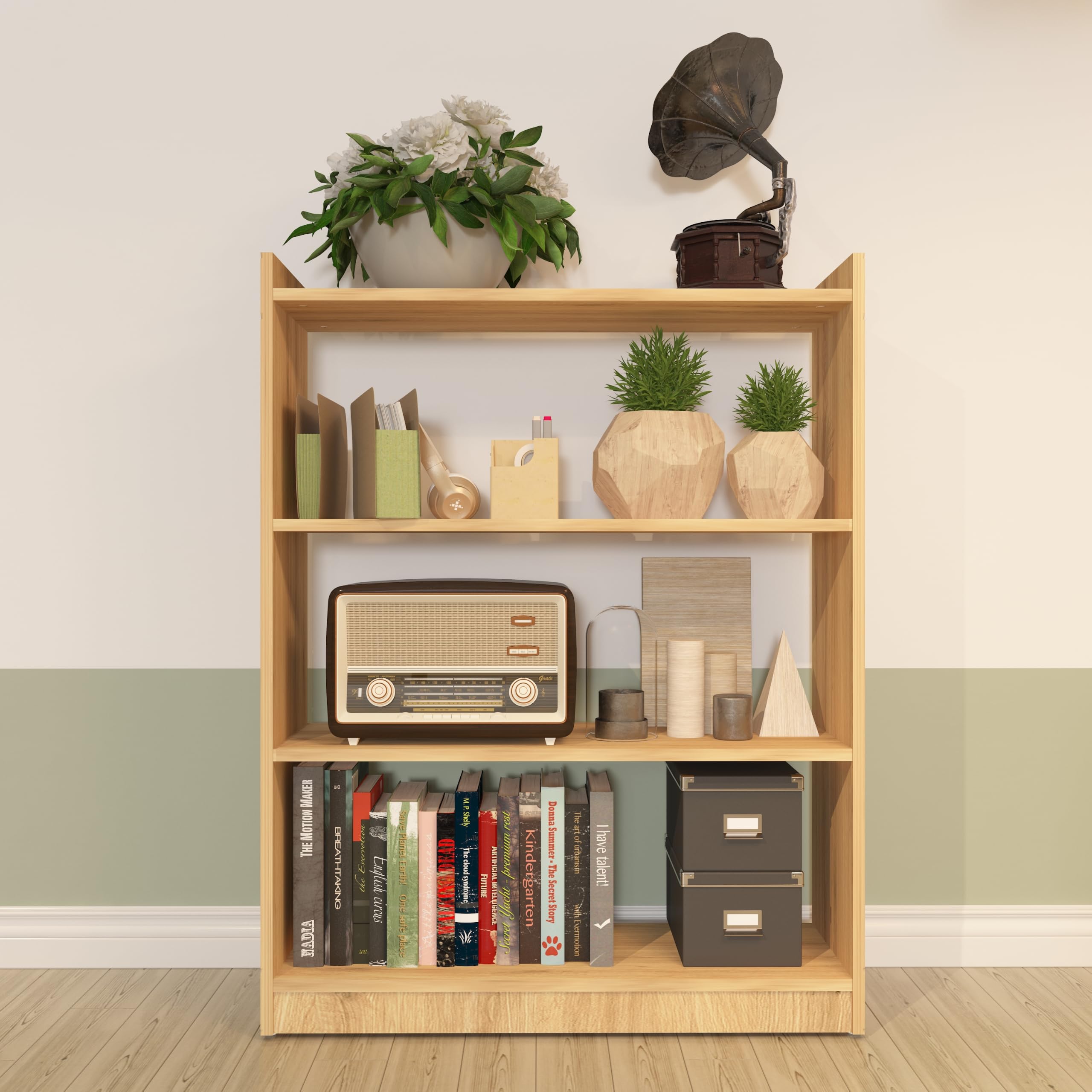 Chevrona 4-Tier Wooden Display Unit | Designer Groove Pattern | Engineered Wood Open Floor Standing Display Unit | Finish Color- Wood Oak Light | DIY (Do-It-Yourself)-image-38