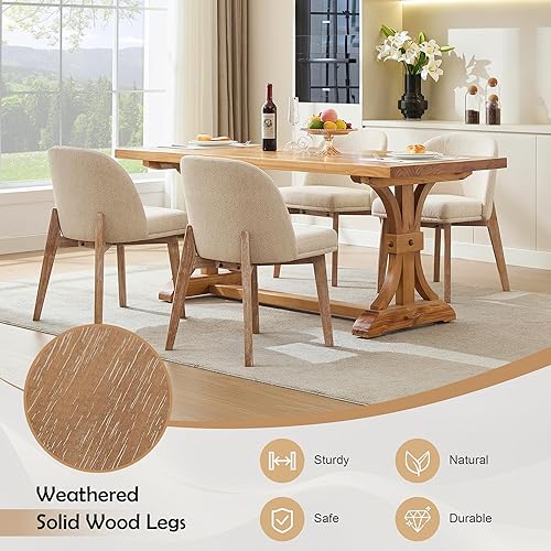 Miniatura 4 de Juego de 2 sillas de comedor tapizadas, sillas de comedor modernas de mediados de siglo con marco de madera maciza desgastada, cojines gruesos y