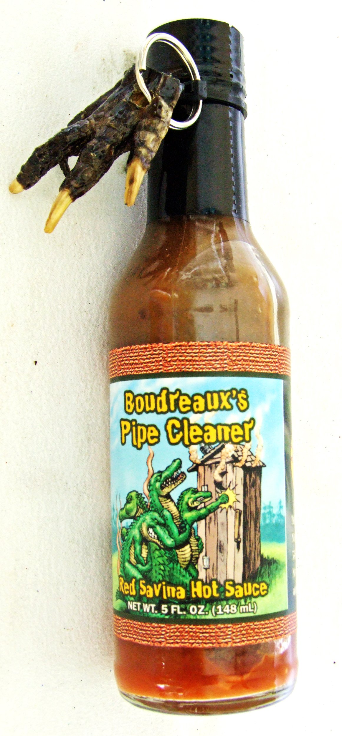 Boudreaux Pipe Cleaner Alligator Red Savina Hot Sauce with Free Gator Claw