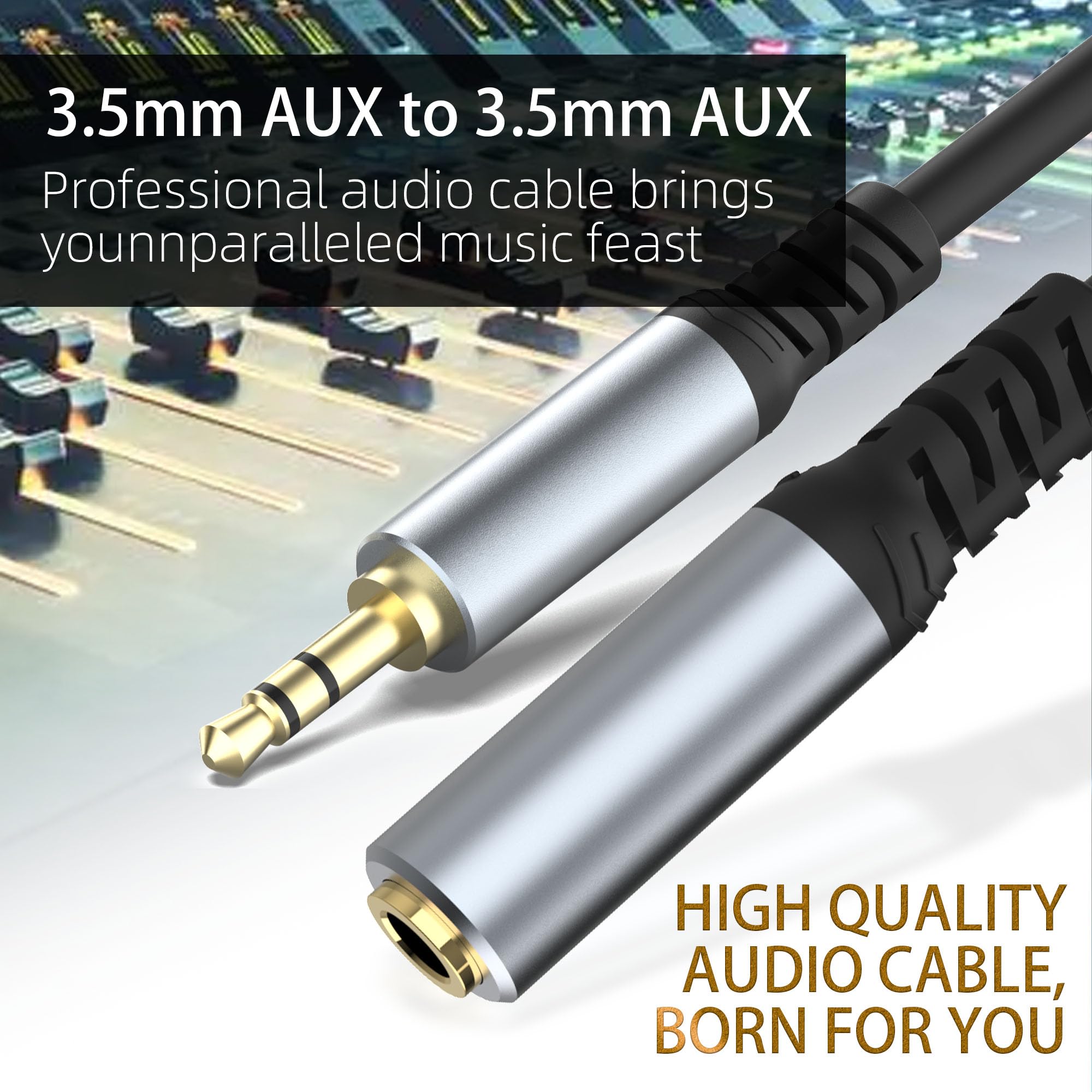 Câble d'extension de casque (1 m), câble d'extension audio jack auxiliaire 3,5 mm mâle vers femelle, plaqué or 24 carats, cordon d'extension auxiliaire pour casque, iPhone, iPad, smartphones