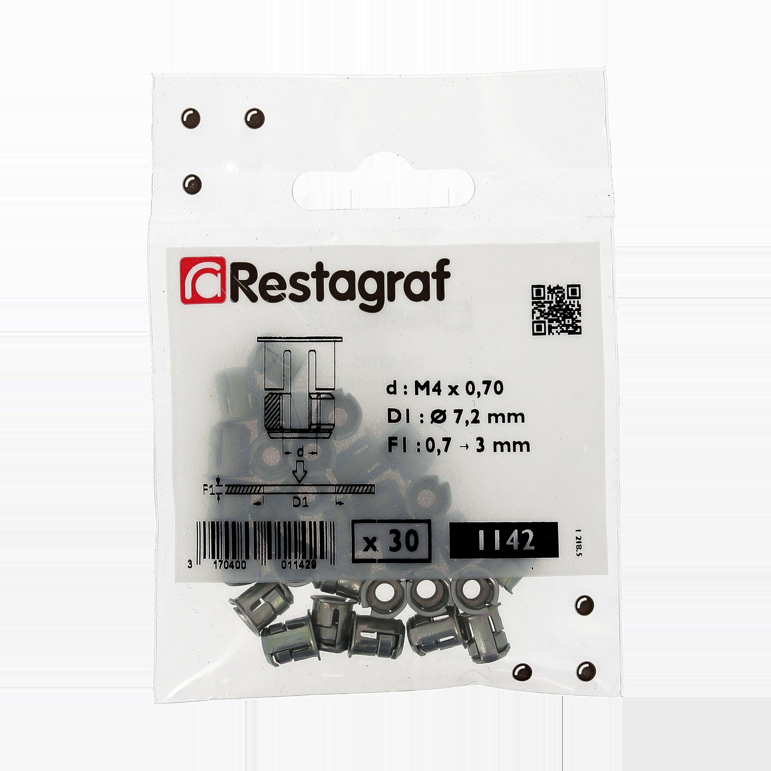 Restagraf - Écrou Cage M4 - 0.70 - Acier - Montage sans Soudure - Fixation Métallique pour Carrosserie, Support ou Panneau - Réf.1142 - Sachet de 30