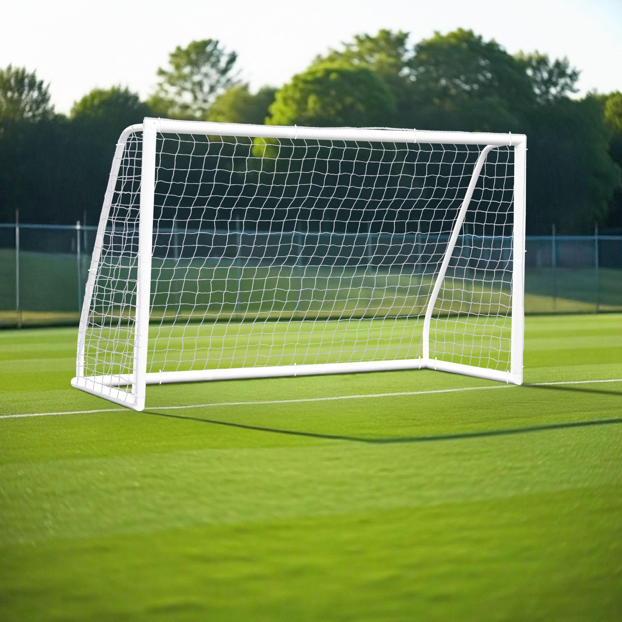 8x5 FT Soccer Net for Backyard, Soccer Goals Post with 10 Ground Piles, Outdoor Soccer Training Equipment for Kids/Adults, White