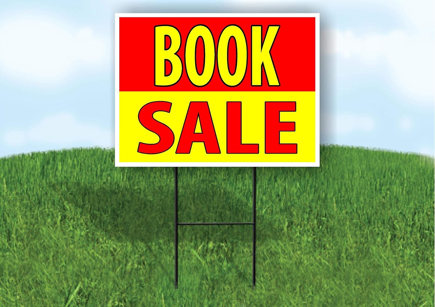 BOOK SALE RED YELLOW - Double Sided Yard Sign ROAD SIGN with Stand