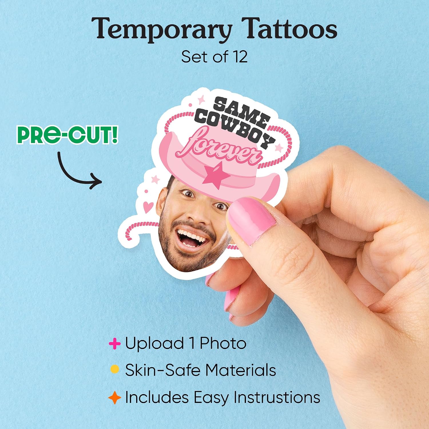 Big Dot of Happiness Custom Photo Last Rodeo - Pink Cowgirl Bachelorette Party Favors - Fun Face Temporary Tattoos - Set of 12