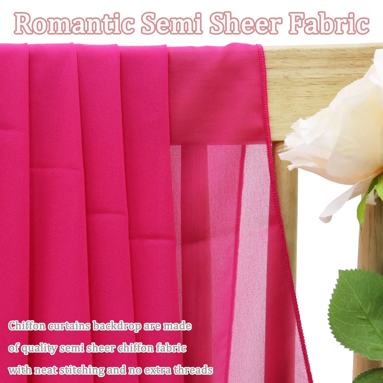 FOTSHARER 6 Paneele Deckenvorhänge für Hochzeiten, Chiffon, Hochzeitsvorhänge, 152 x 300 cm, Tüll, Fuchsia, Drapierstoff, Zelt, Decke, Vorhang für Party, Abschlussball, Brautparty, Hintergrund