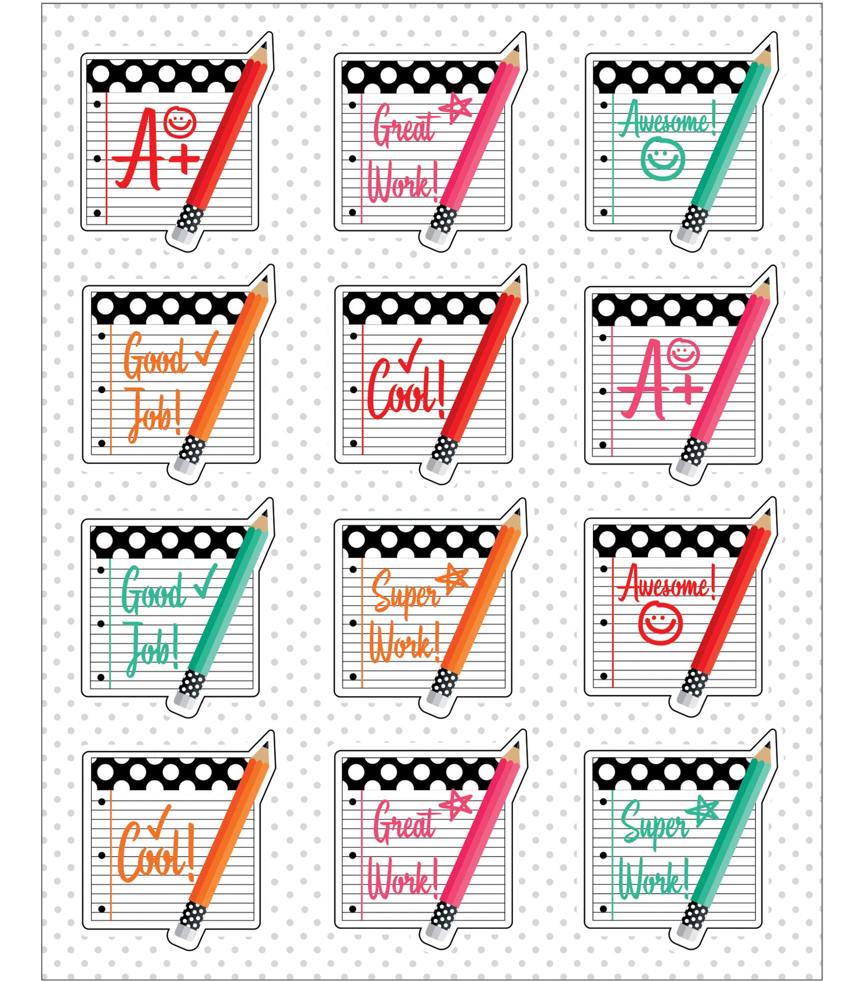 Schoolgirl Style Black, White and Stylish Motivational Stickers—6 Colorful Sticker Sheets with Inspirational Messages for Assignments, Tests, Rewards (72 pc), (CD-168299)