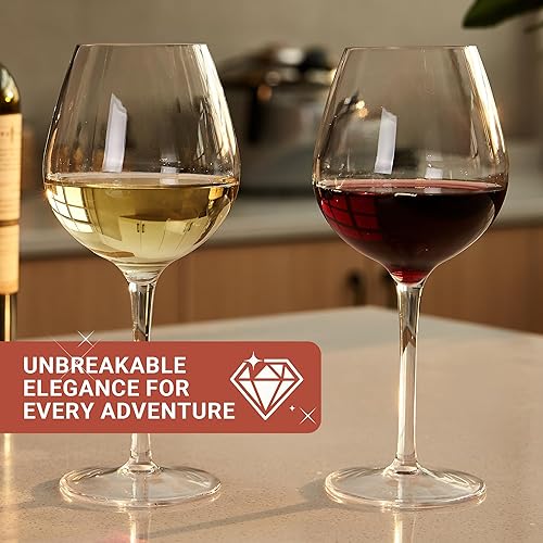 Miniatura 2 de Juego de 2 copas de vino de plástico Tritán irrompibles color burdeos, copas de vino tinto transparentes inastillables, regalo para fiestas, bodas