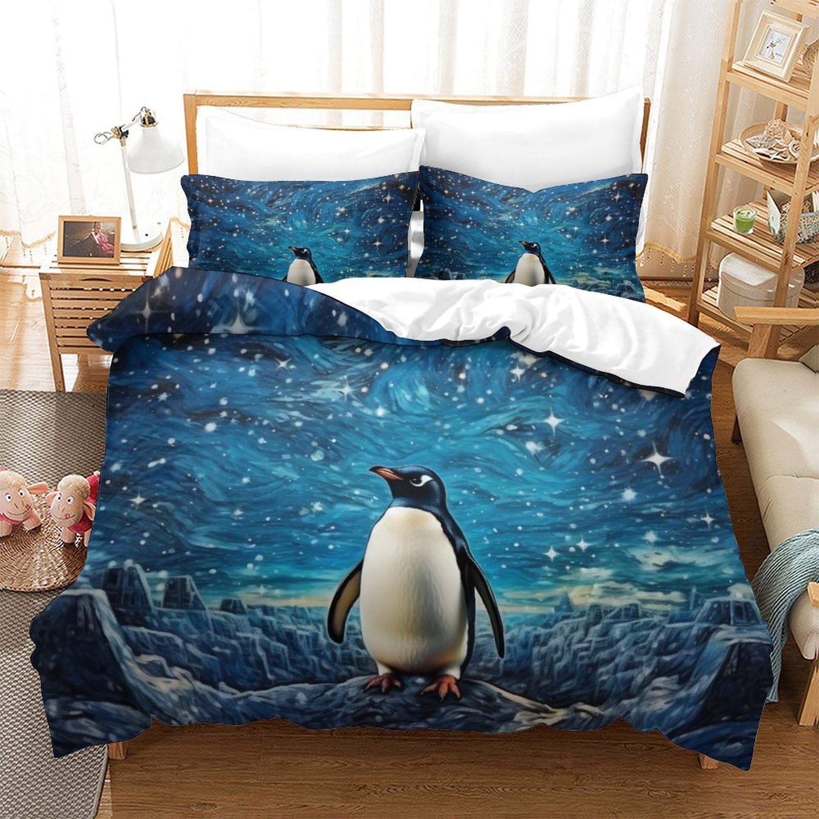 Housse de couette respirante pingouin antibactérienne 260x220 cm fermeture éclair