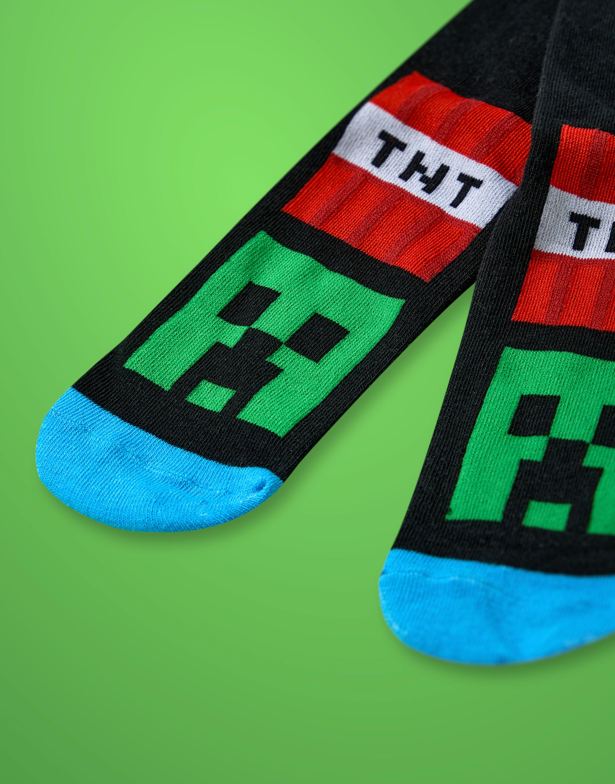 MINECRAFT Set di 5 Calzini per Ragazzi | Calzini Al Polpaccio con Creeper e TNT Stampa All-over in Nero, Verde e Blu | Set di 5 Calzini per Bambini Giocatori | Regalo di Merchandising di Mojang