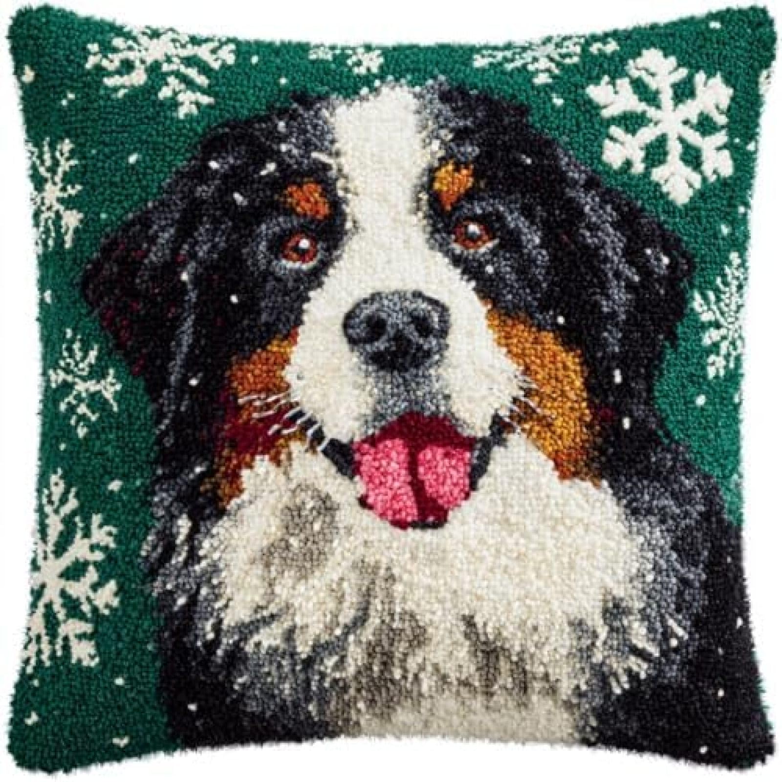 Kitphoenix Multicoloured Latch Hook Kit Cushion Christmas Bernese Mountain Dog With Pre-Printed Cushion Cover Diy Pillow Case Crochet Yarn Hooking Craft Set For Hobby And Home Decor 43X43cm-8