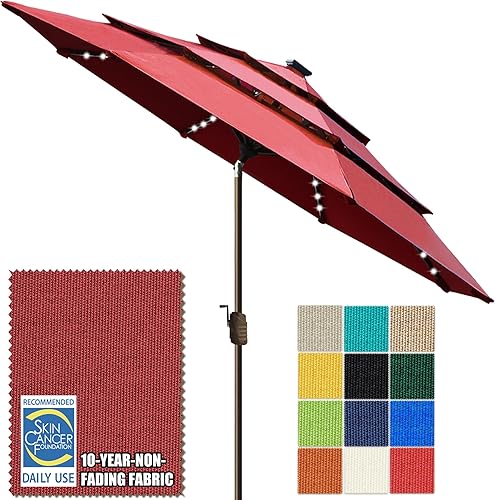 Miniatura 72 de EliteShade USA - Sombrilla solar de 9 pies / 2.74 metros, de 3 niveles, con 10 años sin decoloración, 80 luces LED para patio, mesa al aire libre