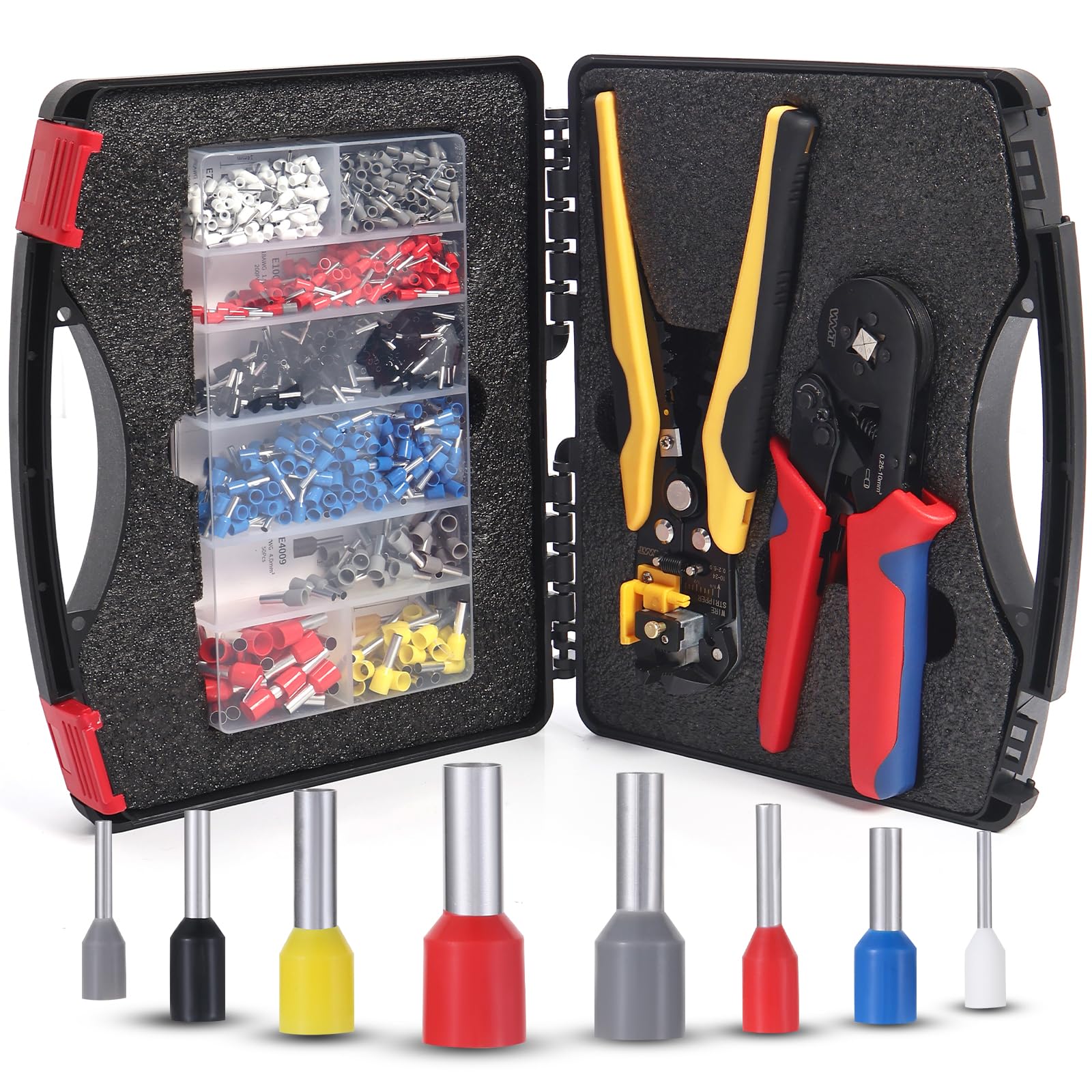 WMT Ferrule Crimping Tool Kit, Crimper Tool and Wire Stripper Kit with 1200PCS Wire Ends Terminals,Built-In Adjustable Ratchet for Electrical Wire