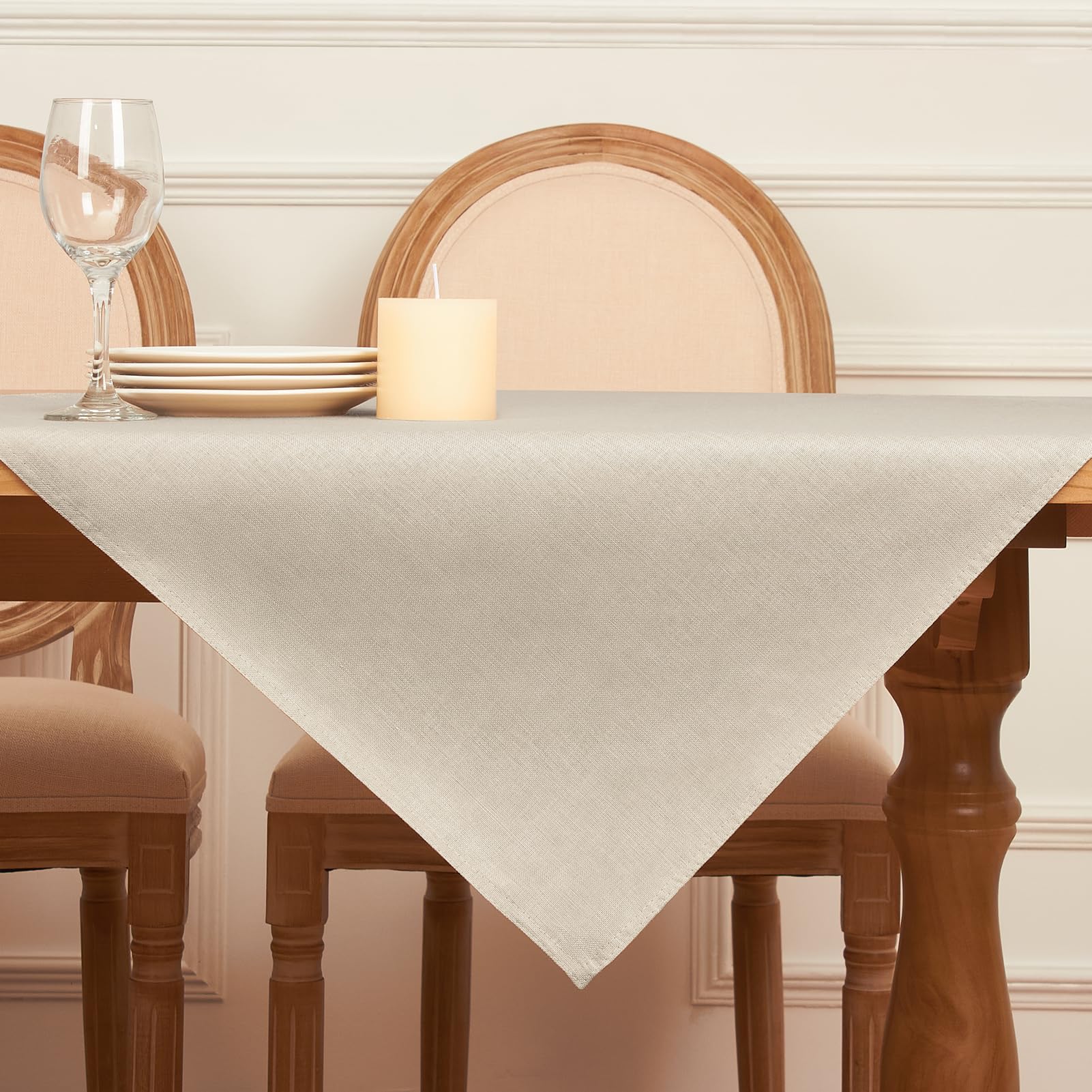 Softalker Tischdecken Abwaschbare 80x80 cm Tischdecke Rechteckig aus 210 GSM Leinenoptik Tischtuch Abwaschbar Wasserabweisende klein Gartentischdecke Beige Table Cloth für Frühling,Outdoor,Party